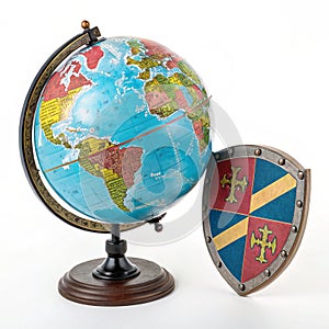 Magnificent Globe and Shield Isolated on White Background