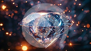 A majestic, glowing diamond illuminated in a dark environment. Generative Ai