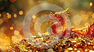 Majestic Golden Dragon Guarding a Treasure Hoard. Generative ai