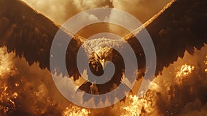 Majestic Golden Eagle Soaring Through Fiery Sky