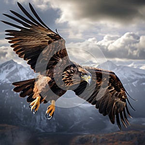 A majestic golden eagle swooping down from the sky to catch its prey with razor-sharp talons by AI generated