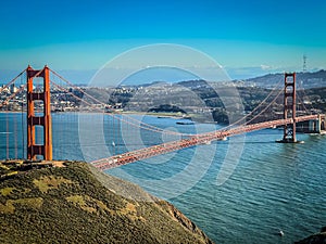 The Majestic Golden Gate Bridge underneath a blue sky