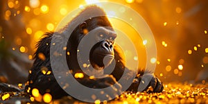 Majestic Gorilla in Golden Bokeh Light photo