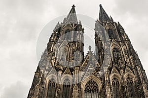 Majestic Gothic Architecture of Cologne Cathedral Against Overcast Sky