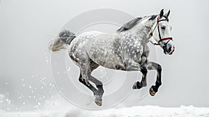 Majestic Gray Horse Galloping in a Snowy Field During Winter Season AI Generative