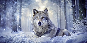 Majestic Gray Wolf in a Snowy Ely Minnesota Winter Wonderland A Stunning Double Exposure Portrait photo
