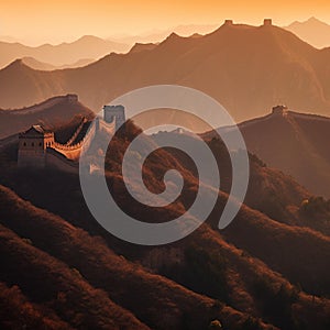 Majestic Great Wall of China at Sunset photo