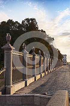 The majestic grille of the Summer garden in St. Petersburg view from river Neva