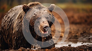 Majestic Grizzly Bear Covered In Mud A Viennese Actionism Inspired Photo photo
