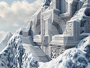 Majestic Hardanger Inspired 3D Illustrated Winter Palace in the Mountains photo