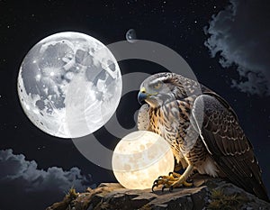 Majestic Hawk and Glowing Moon