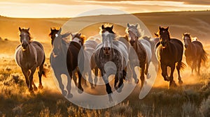 A majestic herd of wild horses galloping generative AI