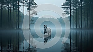 Majestic Horse In Enchanting Forest Lake photo