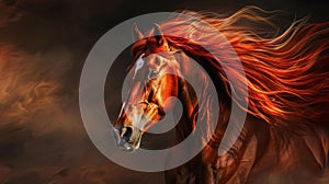 majestic horse with long mane in motion backdrop, captivating equine beauty