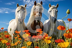 Majestic Horses Grazing in Sunlit Meadow