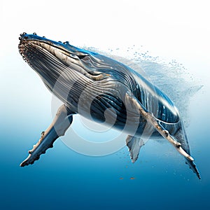 Majestic Humpback Whale in Blue Ocean Graceful Marine Mammal Swimming in Wild Environment, Generative Ai