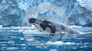 Majestic Humpback Whale Gliding Through Frozen Waters