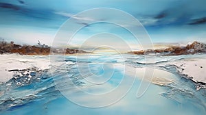 Majestic Ice Water Landscape Painting On Canvas In Light Blue And Beige