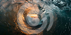 Majestic iceberg at the heart of a swirling vortex in the ocean. surreal seascape. perfect for climate change themes. AI