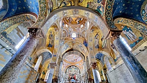 Majestic interior of the famous La Martorana church in the Arab-Norman style on the island of Sicily, Palermo, Italy photo