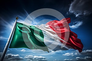 Majestic italian flag waving against stormy sky