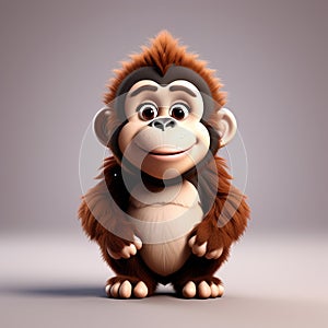 Majestic Jungle Friend: 3D Illustration of a Cute Orangutan