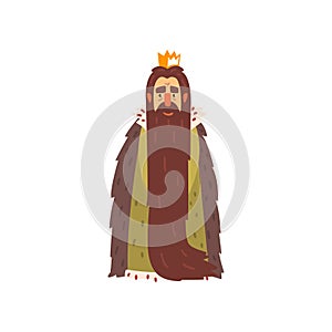 Majestic king character with long beard cartoon vector Illustration on a white background