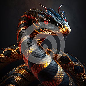 The Majestic King of the Red and Gold Serpents, generative ai