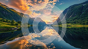 Majestic Lake with Cloud-Covered Mountains