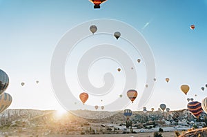 majestic landscape with Hot air balloons, fairy chimneys,