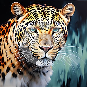 Majestic Leopard: Striking Oil Painting on a Black Background