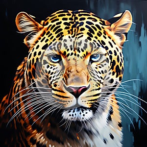 Majestic Leopard: Striking Oil Painting on a Black Background