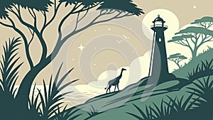 Majestic Lighthouse with Distant Giraffe, vector design Generative AI photo
