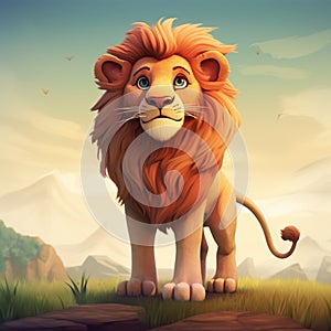 Majestic Lion In Cartoon Realism: 2d Game Art Inspired By Pixar