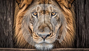 Majestic lion close up portrait, looking at camera with danger generated by AI