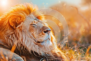 A majestic lion resting in the savannah.