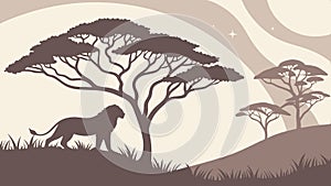 Majestic Lion in Savanna, African Wildlife Vector Art, vector design Generative AI photo