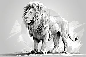 Majestic Lion Standing Proudly in Monochrome Illustration