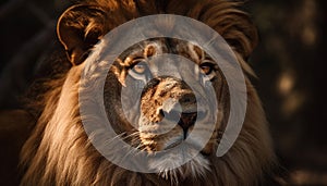 Majestic lion staring, alertness in his eyes generated by AI