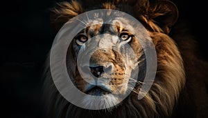 Majestic lion staring with alertness in wilderness generated by AI