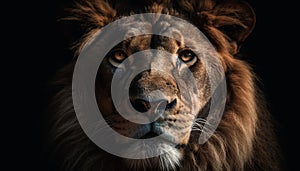 Majestic lion staring with intense alertness generated by AI
