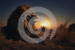 Majestic Lion in Sunset Light, African Savannah