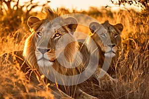 Majestic Lions in the African savannah