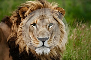 Majestic lions stare exudes strength and natural beauty