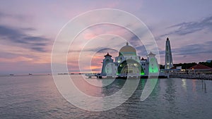 Majestic Malacca Straits Mosque during beautiful sunset