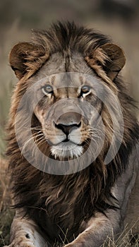 Majestic male lions gaze captivates in African wilderness photo