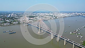 Majestic Marvel: Aerial Views of Tien Giang\'s Rach Mieu Bridge and the Mekong River