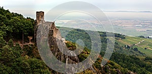 Majestic medieval castle Girsberg ruins on the top of the hill