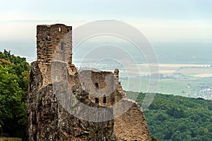 Majestic medieval castle Girsberg ruins on the top of the hill