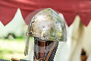 Majestic Medieval Knight: Close-Up of a Beautiful Metal Helmet